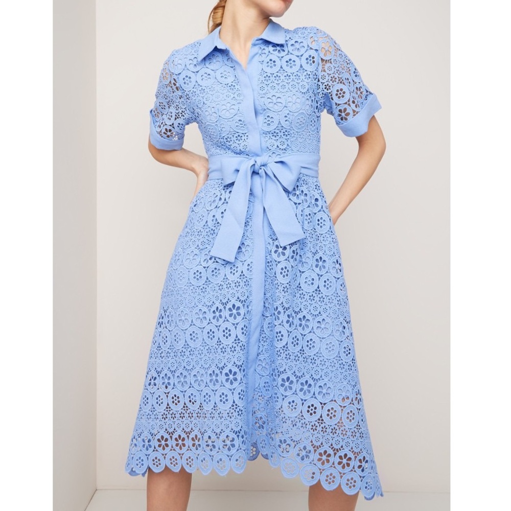 Maje Ralfa Guipure Midi shirtdress a line belted S